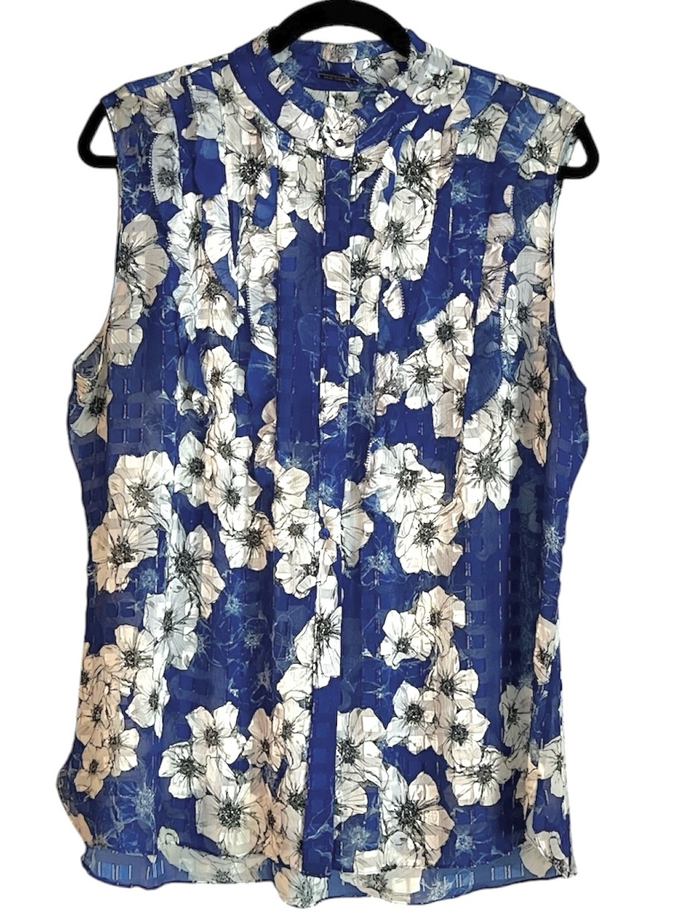 Elie Tahari Trixie Sleeveless Blue Ruffled Blouse Size XL